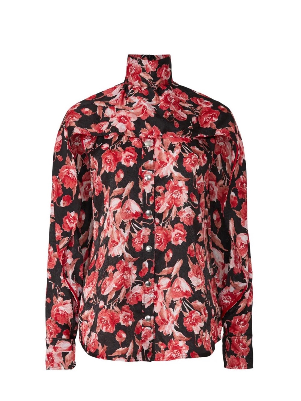 Thebe Magugu South Africa Floral High-Neck Button-Front Women's Top - Red Floral